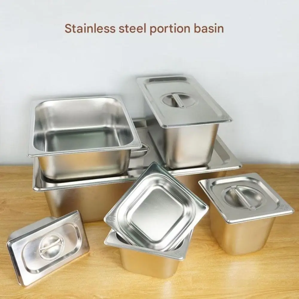304 Stainless Steel 1/9 1/6 1/4 1/3 1/2 Food Pan Thickened Easy To Clean GN Pan Lid Rectangular Tray Basin Chafing et