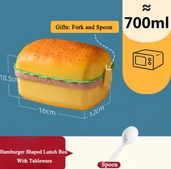 Double Tier Cute Burger Bento Box - Fun & Practical Lunch Container Set with Fork (Rectangle)