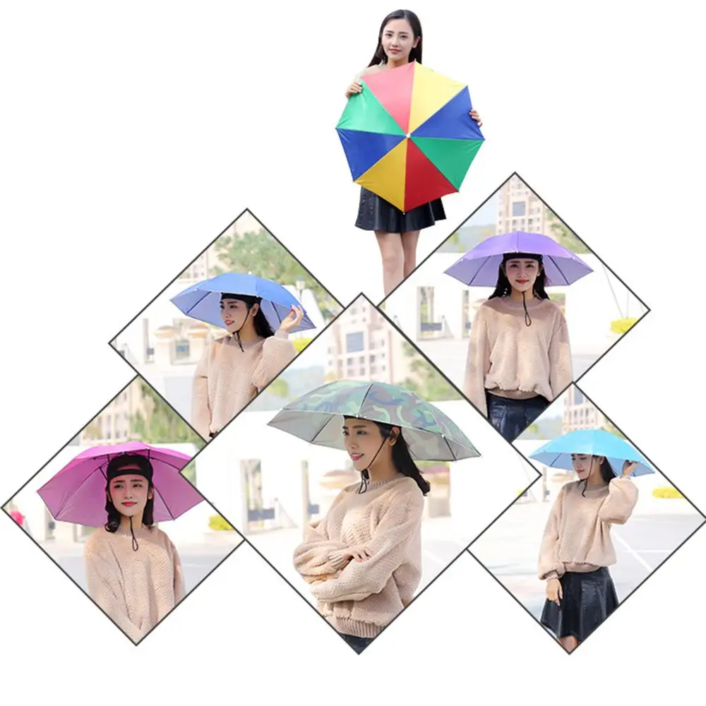 Portable Umbrella Hat Head Wearing Sunshade Rain Gear Outdoor Folding Umbrella Fishing Camping Beach Head Hats Windproof  New