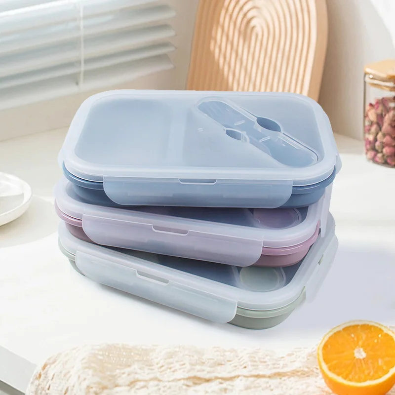 Food Storage Folding Lunch Box Silicone Portable Microwave Lunch Box Salad Fruit Food Container Storage Tableware Picnic 1 Pcs lunch box baby food storage containers portable food storage box