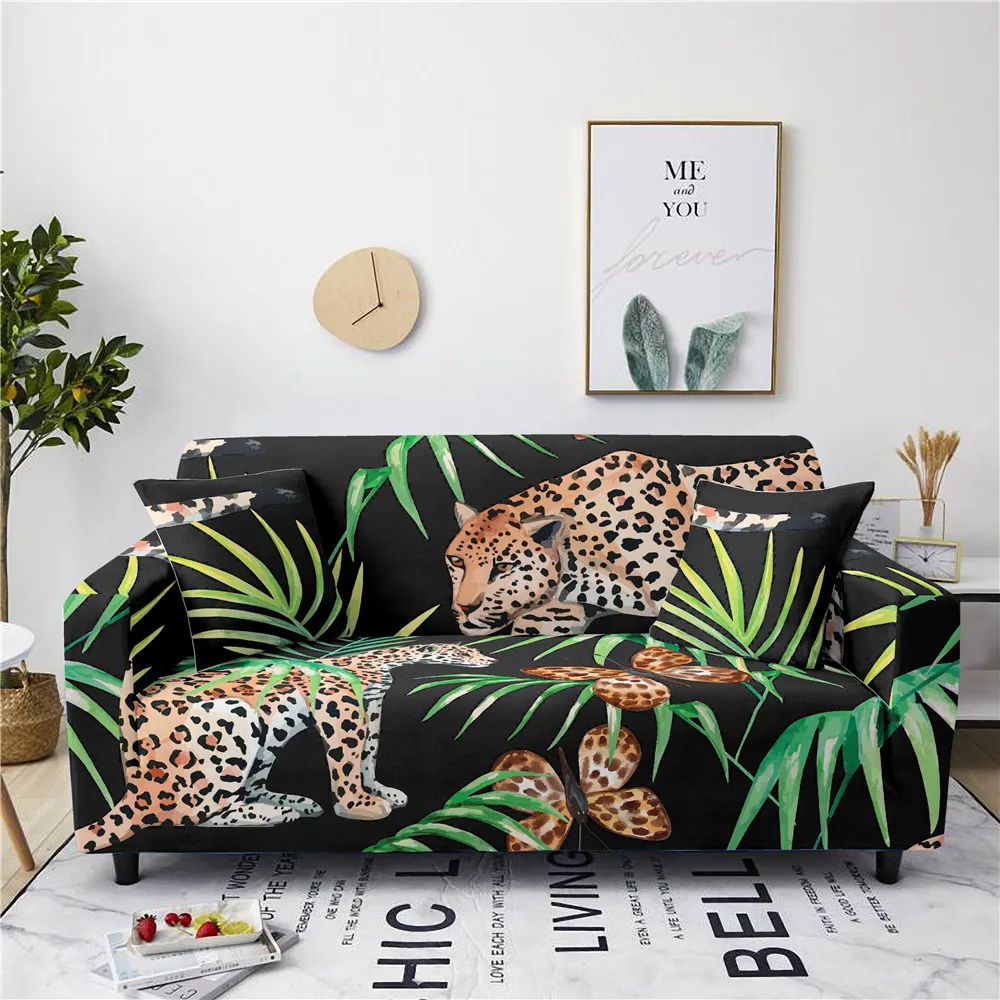Jungle Wildlife Cheetah Palm Leaf Print Sofa Cover Sofa Slipcover