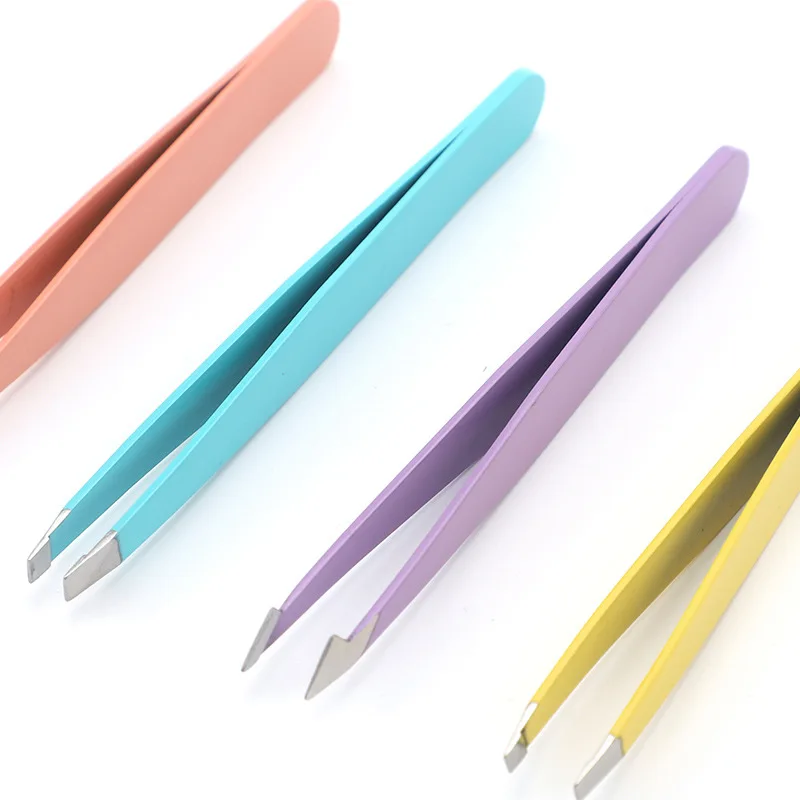 4Pcs High-Quality Eyebrow Tweezer Colorful Hair Beauty Fine Hairs Puller Stainless Steel Slanted Brow Clips Removal Makeup Tools 3