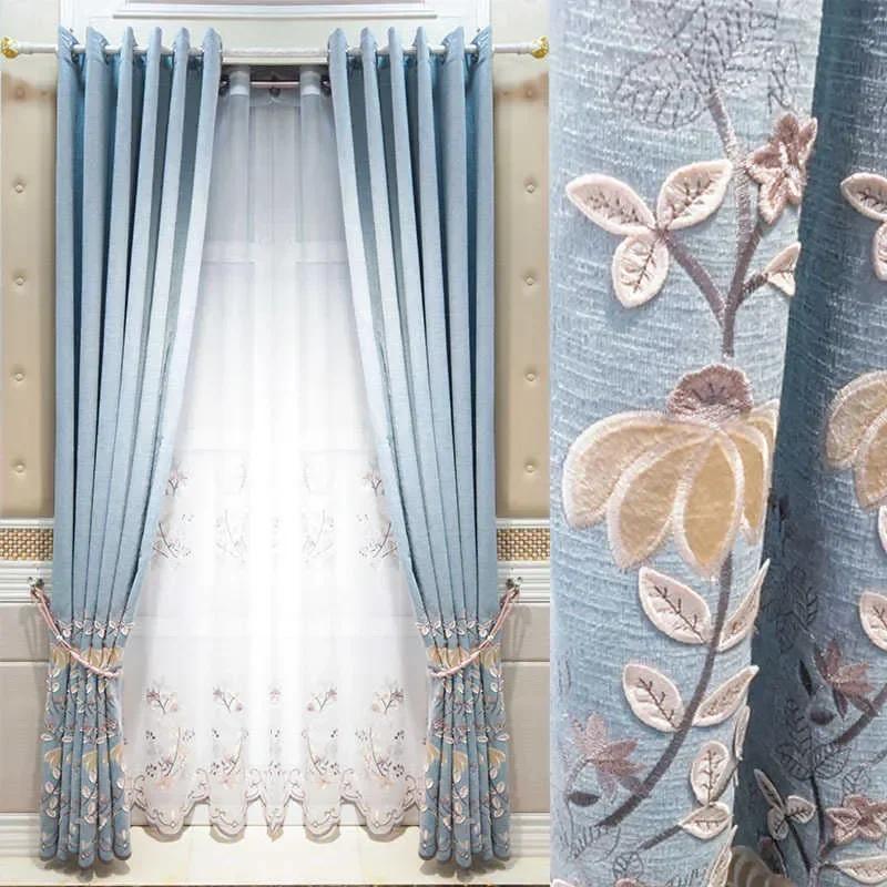Simple Curtain Tulle Embroidered Curtains for Modern Living Room Bedroom   Blackout  Curtains