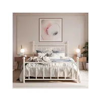 14'' Queen Size Metal Platform Bed Frame/Victorian Headboard and Footboard/Steel Slats Mattress Foundation for 1