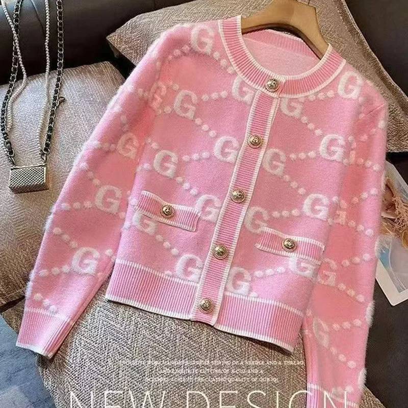 Autumn Winter Elegant Jacquard Soft Wool Knitted Cardigan Women Fashion Loose O-neck Thick Warm Sweaters Chic Vintage Tops - Image 2