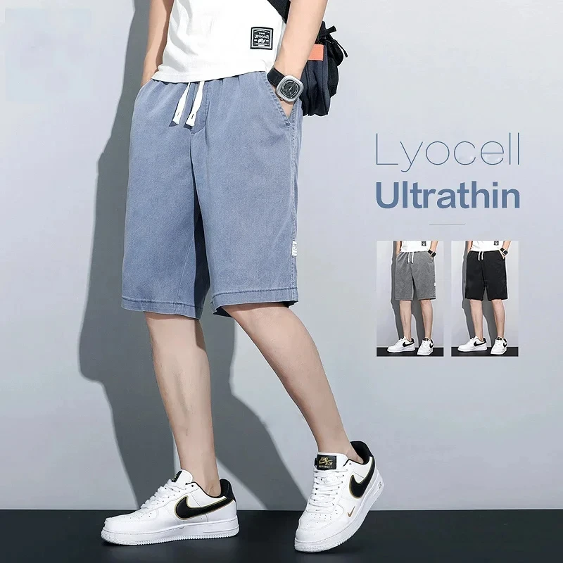 Pantaloncini Jeans Larghi Uomo - Vita Elastica Con Coulisse, Gamba Dritta, Stile Hip Hop E Skater, Jorts Estivi