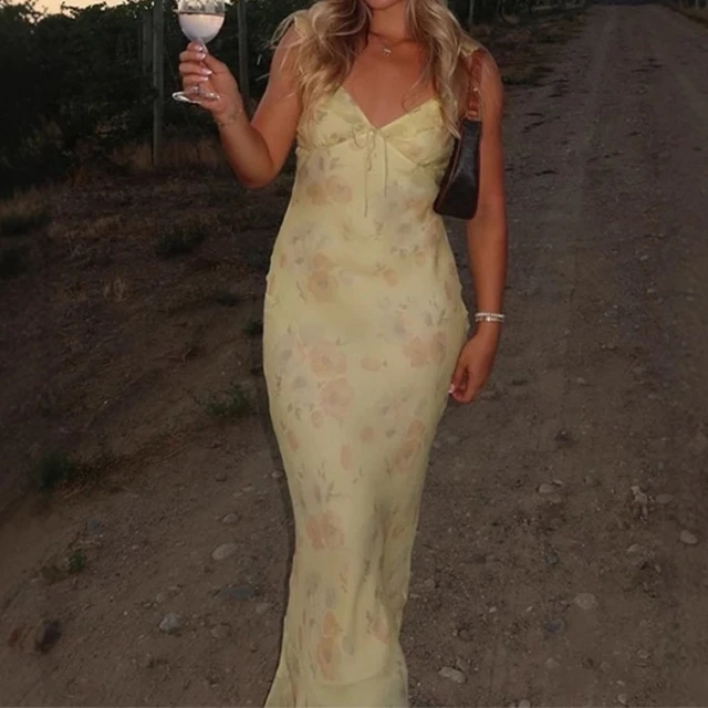 Kendall Flower Printed Low-Cut Maxi Dress 2