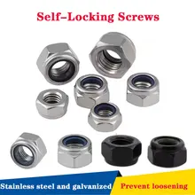 

304 Stainless Steel Nuts Hexagon M2 M2.5 M3 M4 M5 M6 M8 M10 M12 Threaded Inserts Nut With Nylon Ring For Screws Bolts And Nuts