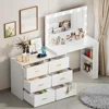 Makeup and Dressing Table with Mirror and 3-color Light, Charging Station, 6 Drawers, 2 Storage Racks, White Dressing Table 3