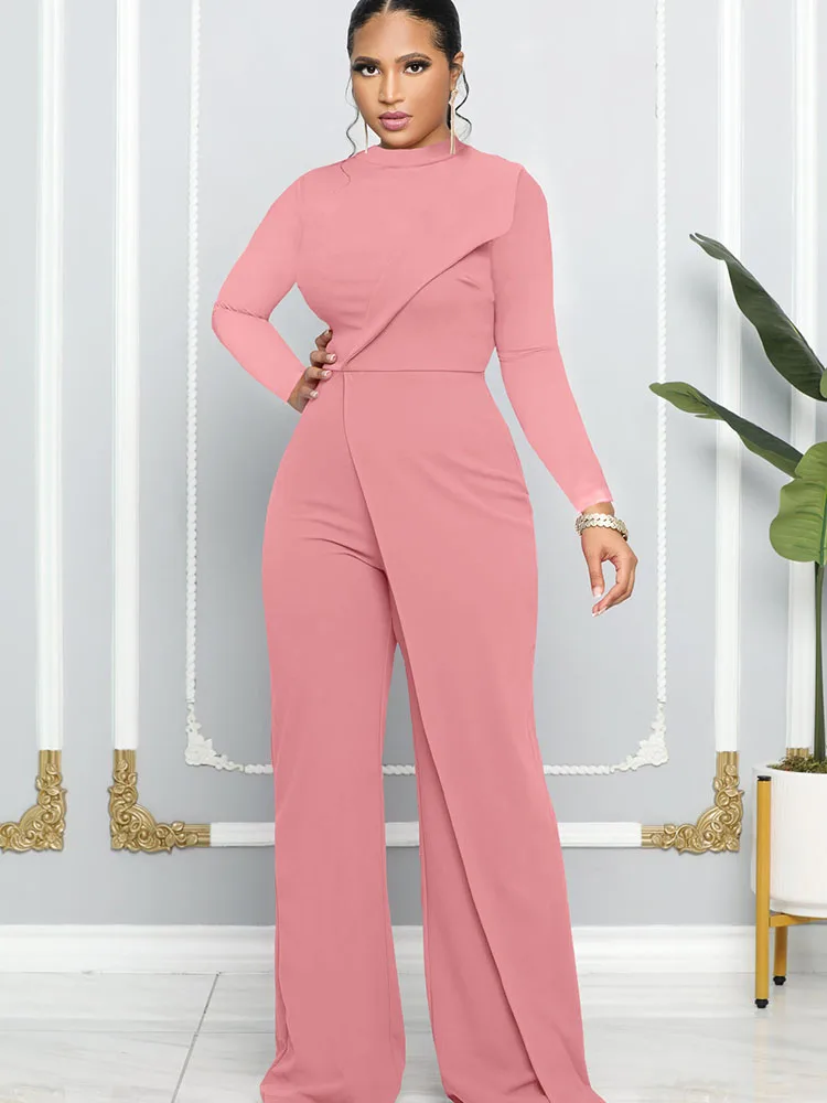 Elegant Long Sleeve Wide Leg Jumpsuits for Women Even Party Club Outfits Office Lady Workwear Romper One Piece Jumpsuit Overalls