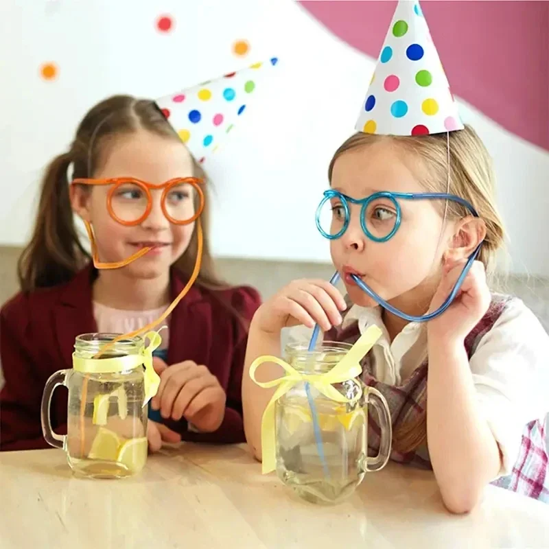 Funny Soft Straw Glasses Plastic Drinking Straws Unique Flexible Drinking Tube Kids Birthday Party Supplies Accessories
