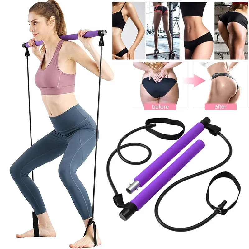 

Portable Yoga Pilates Bar Stick With Resistance Band Rubber Pull Rope Home Gym Toning Bar Fitness Stretching Sports Bodybuilding