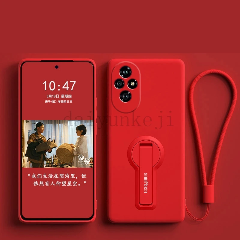 Liquid Silicone Protective Phone Case with Holder & Lanyard - Durable Back Cover