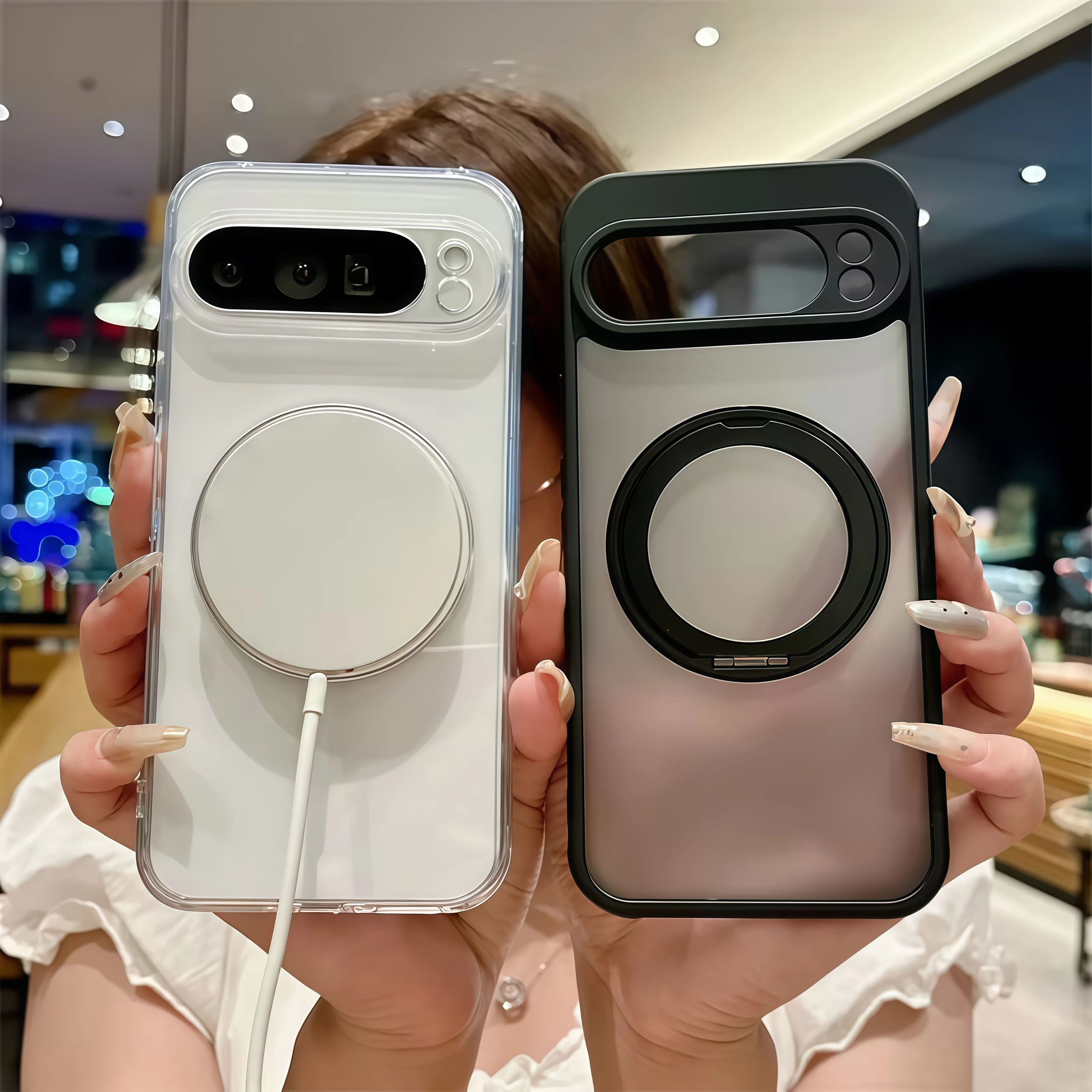 Enhanced Shockproof Matte Clear Case with 360° Rotating Stand and Magsafe Compatibility