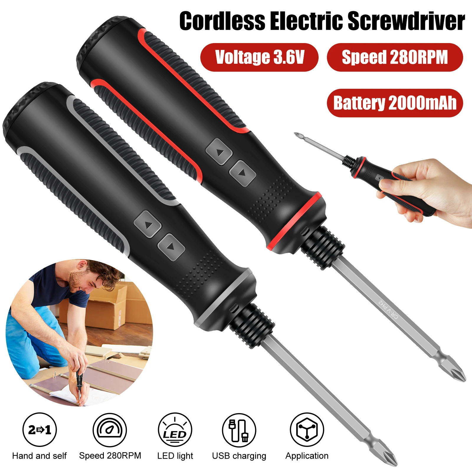 

Аккумуляторная электрическая отвертка со штативом, портативная ручная отвертка 1,5/10N.m 2 в 1 для домашнего хозяйства «сделай сам» 2023