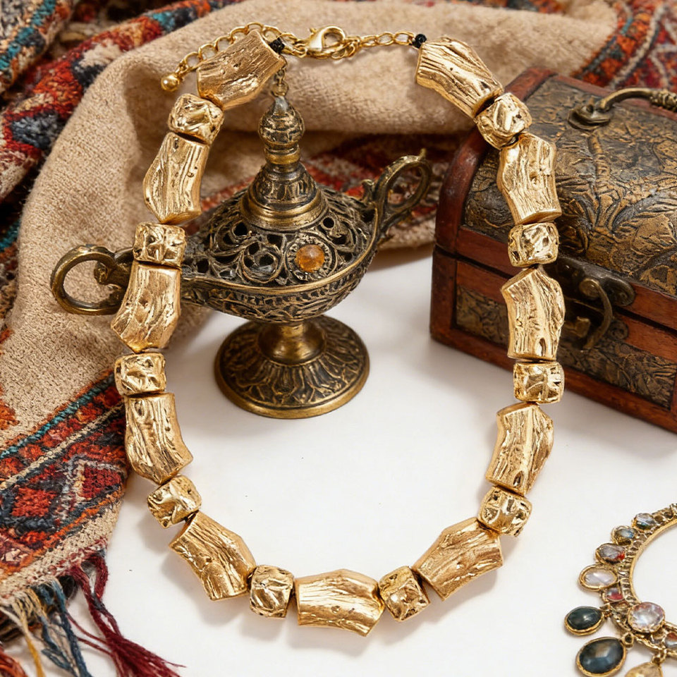 Boho Textured Gold Statement Necklace - Chunky Irregular Tube Collar, Versatile Trendy Jewelry for All Occasions