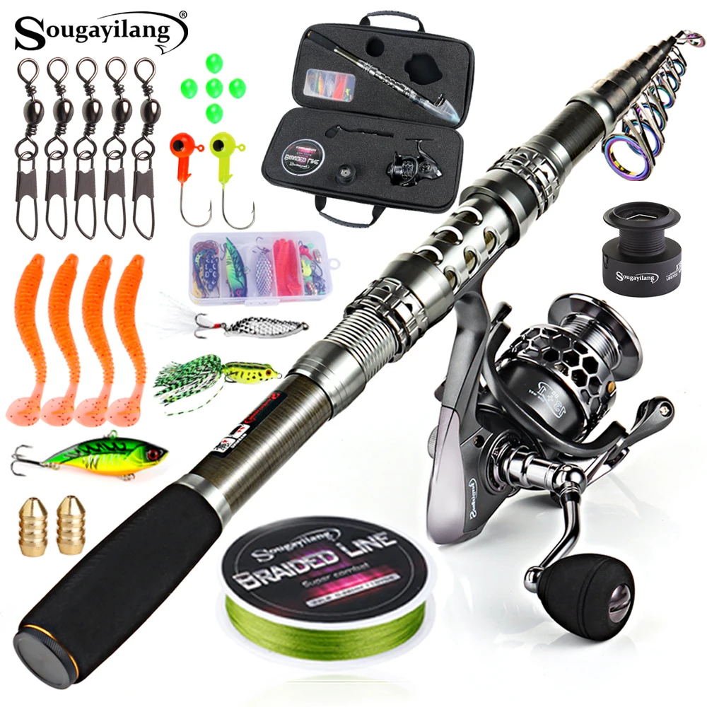 Kit pêche complet SOUGAYILANG canne télescopique 1.8-2.7m + moulinet 5.1:1 + ligne + leurres