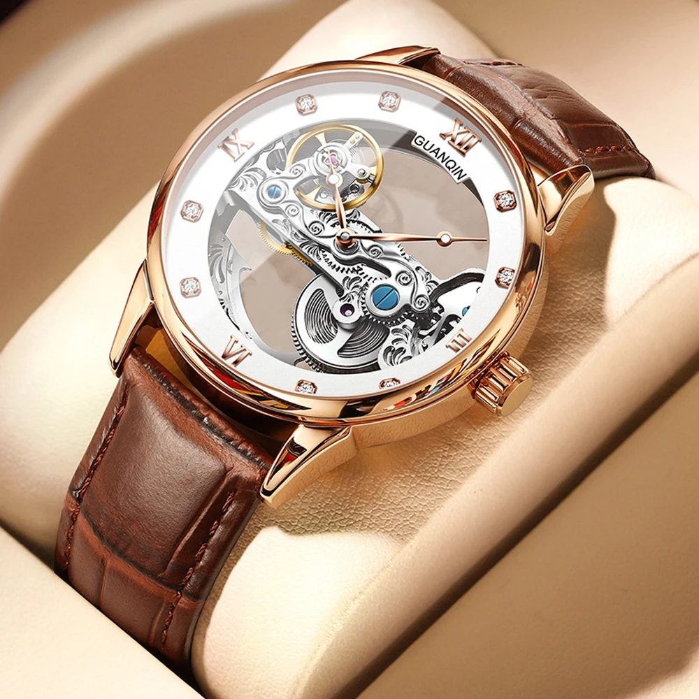 2024 New GUANQIN Men's Watches Top brand Luxury Hollow Automatic Watch For Men Mechanical Wristwatches Waterproof Sports Leather