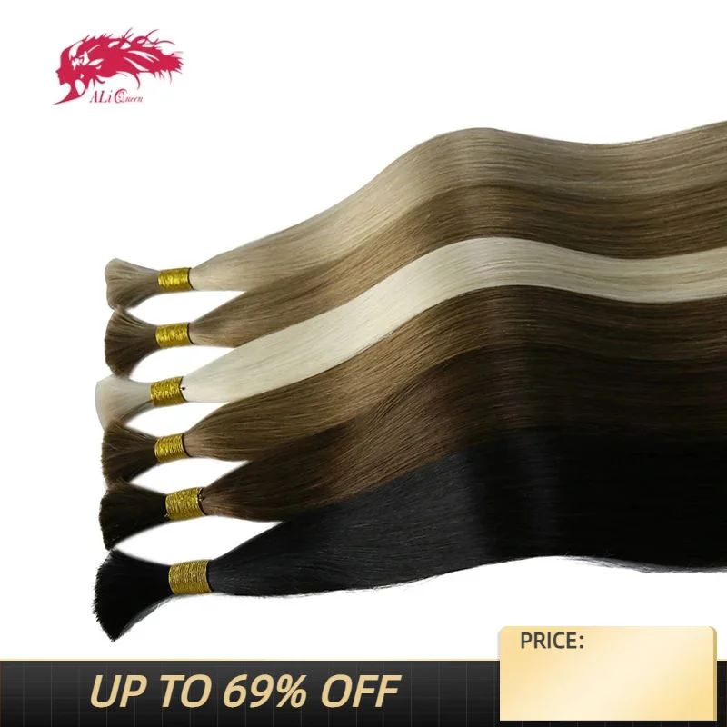 

Ali Queen Brazilian Straight Bulk Hair Virgin Human Hair Extensions 12"-26" Natural Color Blonde 613 Colored Hair Bundles 50g