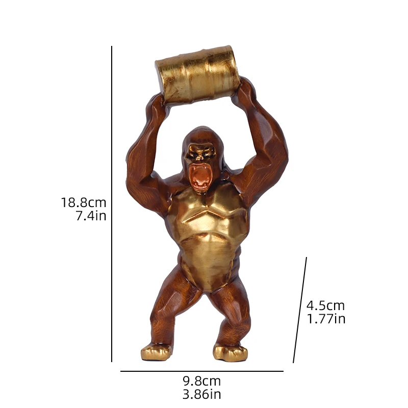 Wood-Grain Gorilla Resin Sculpture: Elegant Decorative Piece