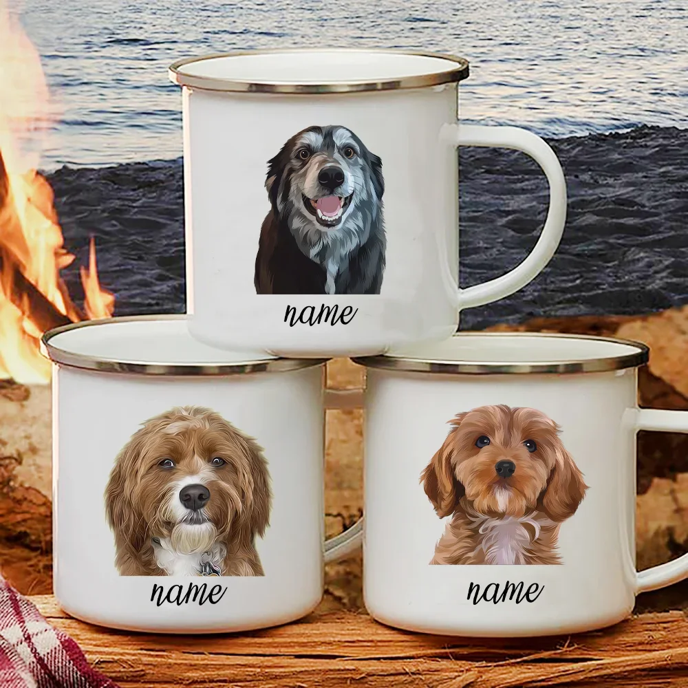 

Personalized Name Enamel Mug Custom Dog Cup Camping Handle Coffee Drink Tea Milk Mugs Festive Birthday Party Best Gifts