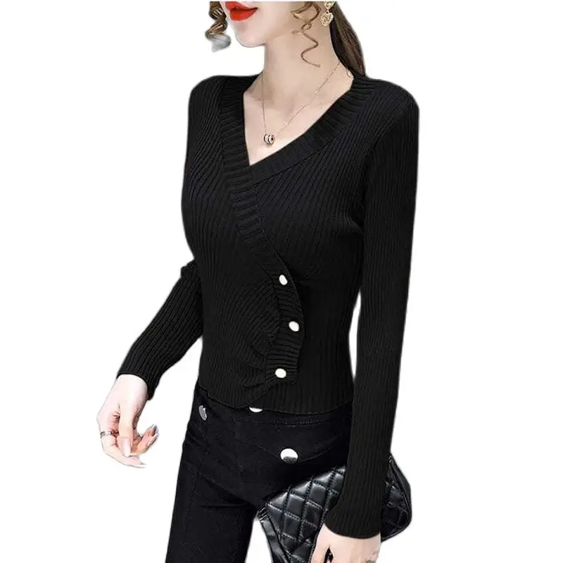 

V Collar Sexy Slim Knit Dottoming Shirt FEmale Spring And Autumn New Temperament Inside The Jacket Foreign Style Short Sweater