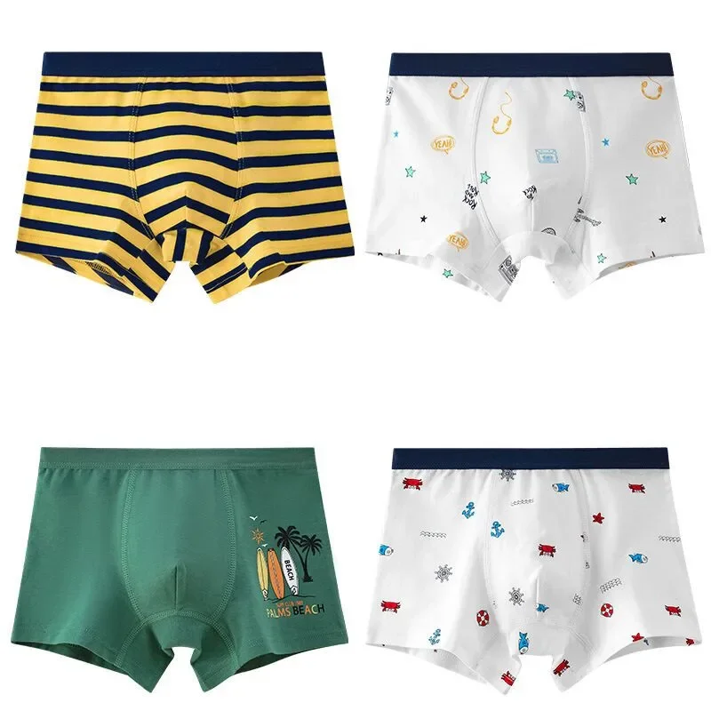 Boys Underwear 4Pcs/Lot Boys Boxer Children's Underwear Stripped Navy Blue Cato Underpants Boys' Clothing