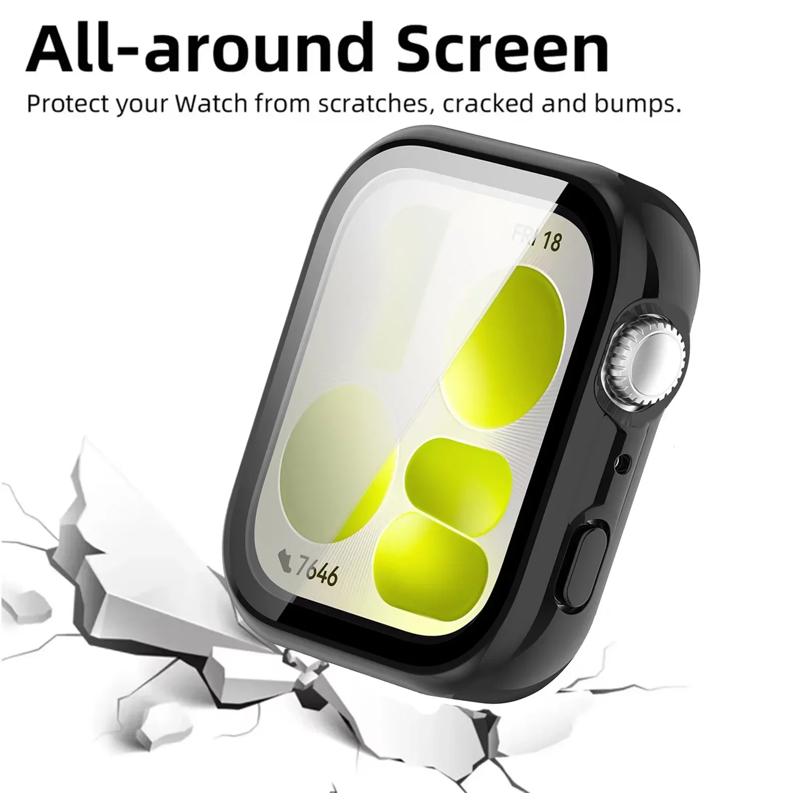 Tempered Glass Screen Cover with Hard Bumper for Huawei Watch Fit - Full Coverage Protector