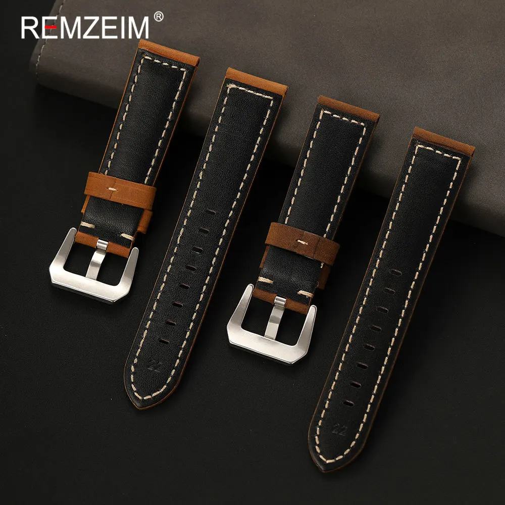 Vintage Crazy Horse Leather Watch Strap - Classic Sport Style Band
