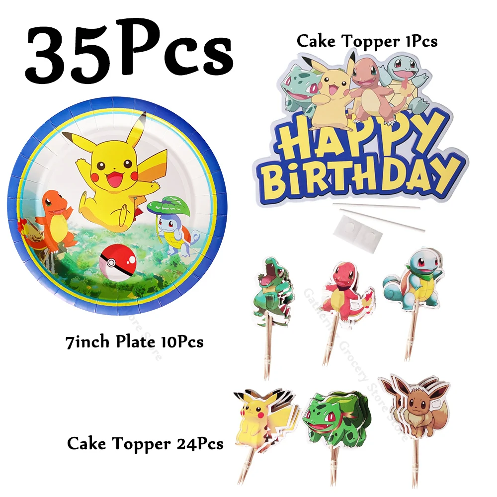 

Pokemon Pikachu Elf Pet Ball Cartoon Party Supplies Kid Favor Party Tableware Full Set New Year DIY Party Decoration Paper Plate