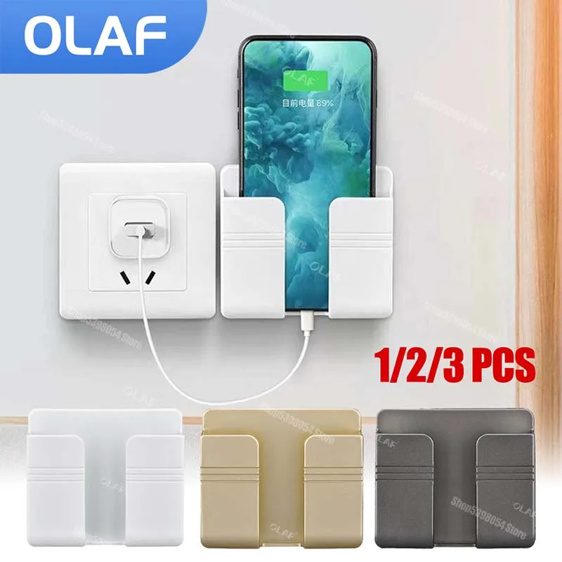 D3 Wall Mount Phone Holder - No Drill, Strong Adhesive, Holds Phone For Charging & Viewing, Includes Storage Box (White)