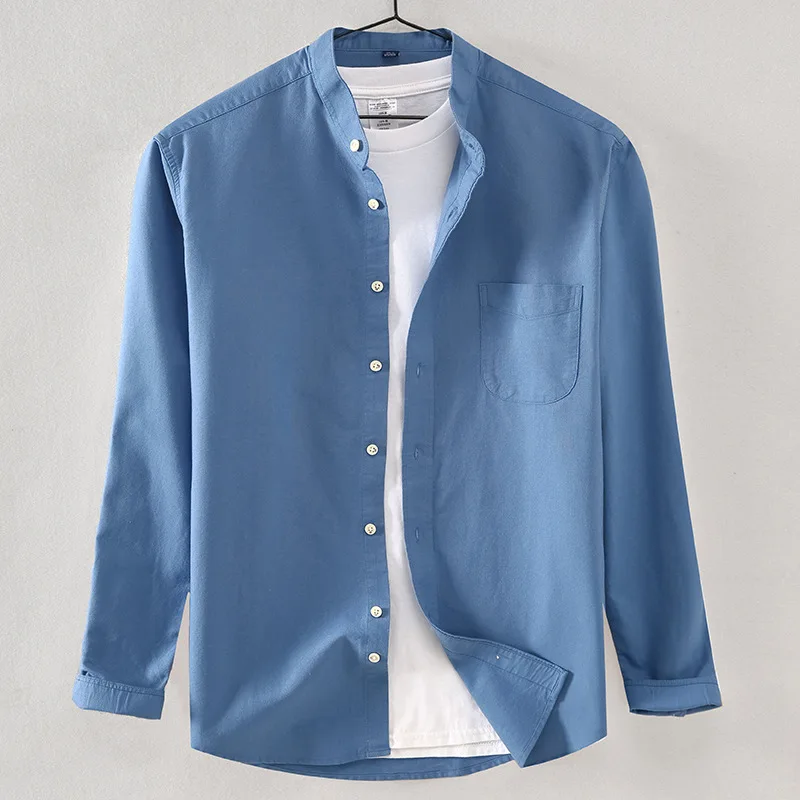 Men's pure cotton long-sleeved shirt spring new yellow stand