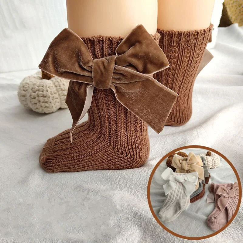 

Winter Baby Infant Socks Thick Knitted Girls Ankle Socks Big Bows Warm Cotton Children Socks Toddlers Boot Socks 0-5Years