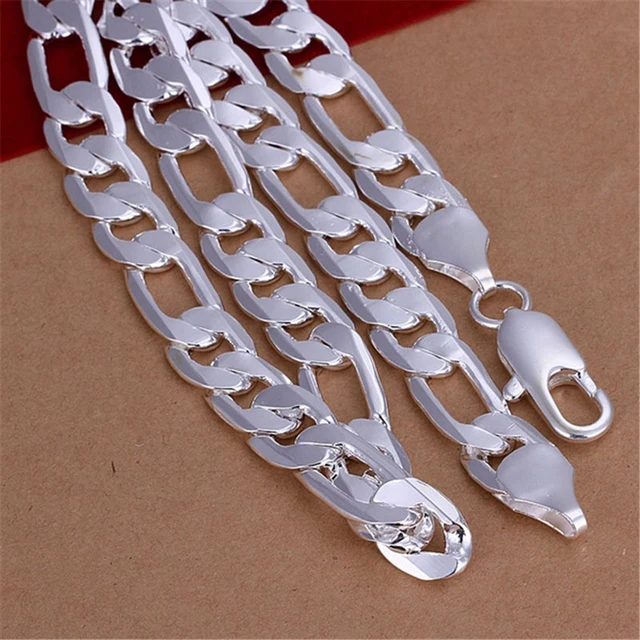 男性用925スターリングシルバーチェーンネックレス,クラシックな12mm 