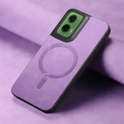 Luxury Leather Back Case with Wireless Charging and Magnetic Closure for Motorola Moto Smartphones (PURPLE)