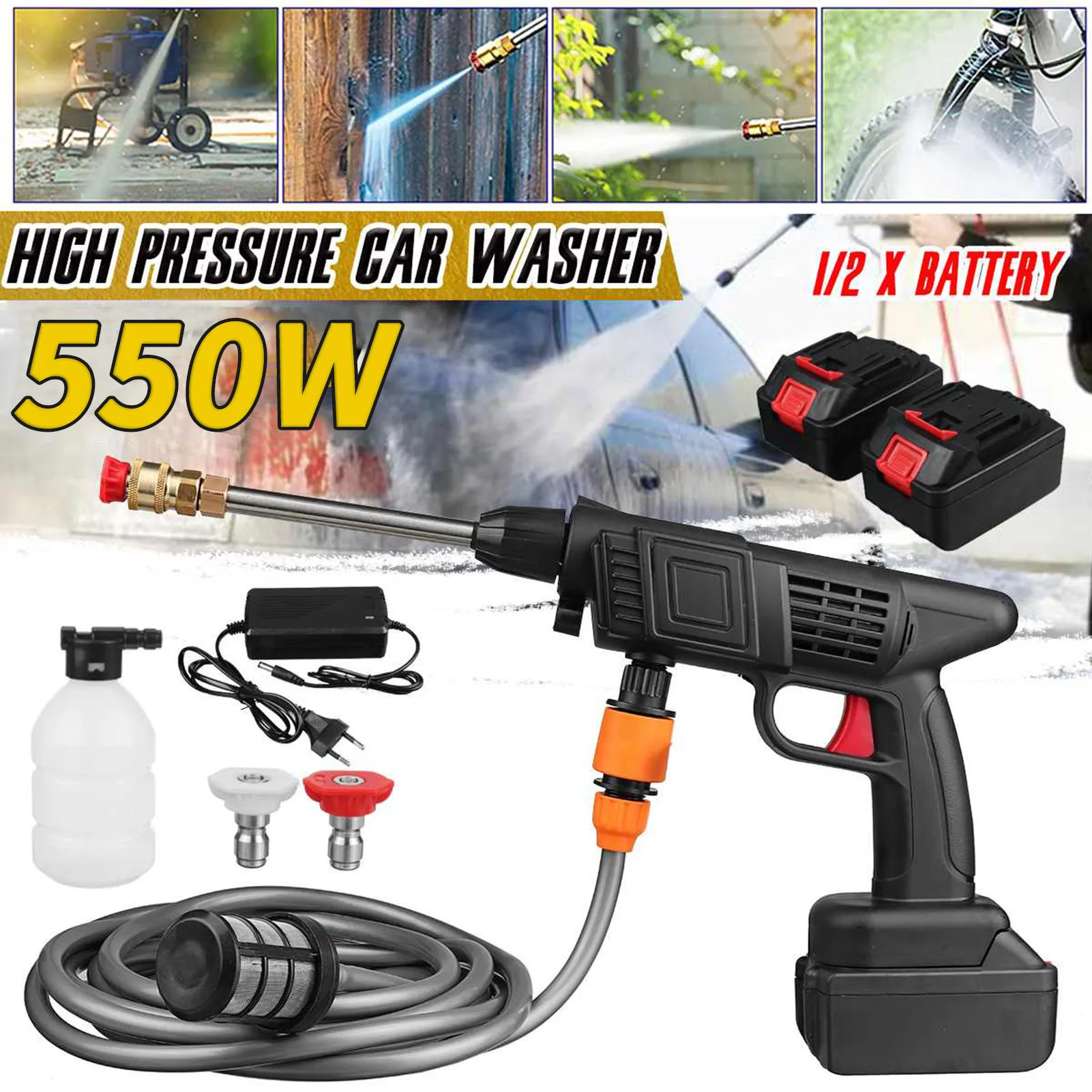 

Car Electric Pressure Washer 50PSI Cordless Pressure Washer Handheld 24V 1500mAh Rechargeable For Washing Cars Watering Flowers