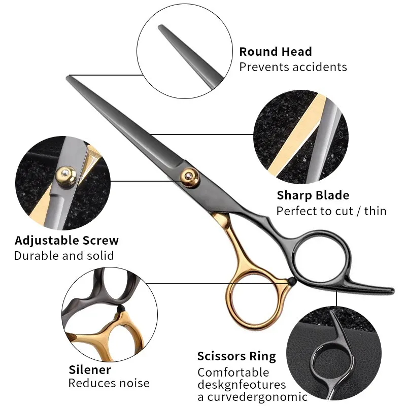 Hair Cutting Scissors Professional Home Barber/Salon Thinning Stainless Steel Hairdressing Black Golden