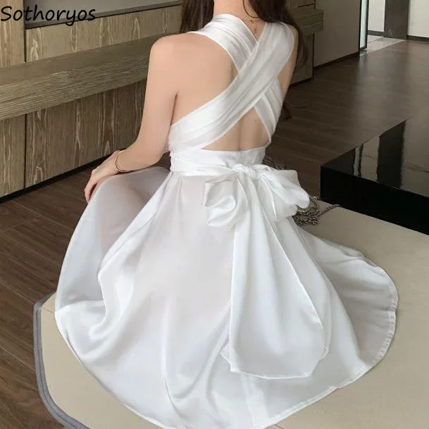 

Платье женское белое с открытой спиной, модный пикантный бандажный сарафан, нежный романтичный французский уличный комбинезон Ulzzang Mini