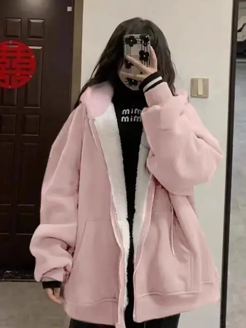 Veste à Capuche Polaire Pour Fille - Cardigan Surdimensionné En Sherpa, Manches Longues, Poche, Pour Hiver