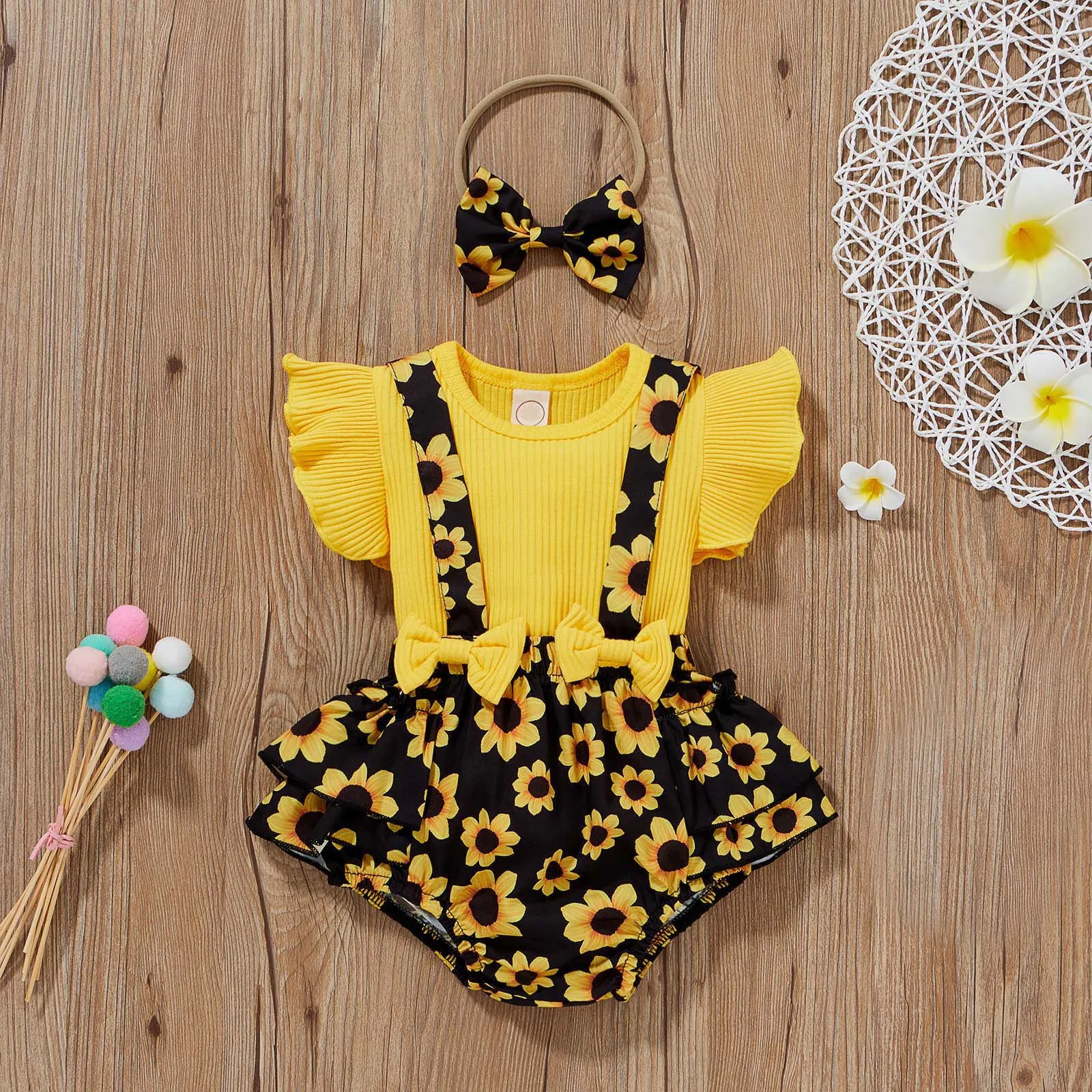 Newborn Baby Girl Clothes Cute Flowers Print Ruffles Short Sleeve