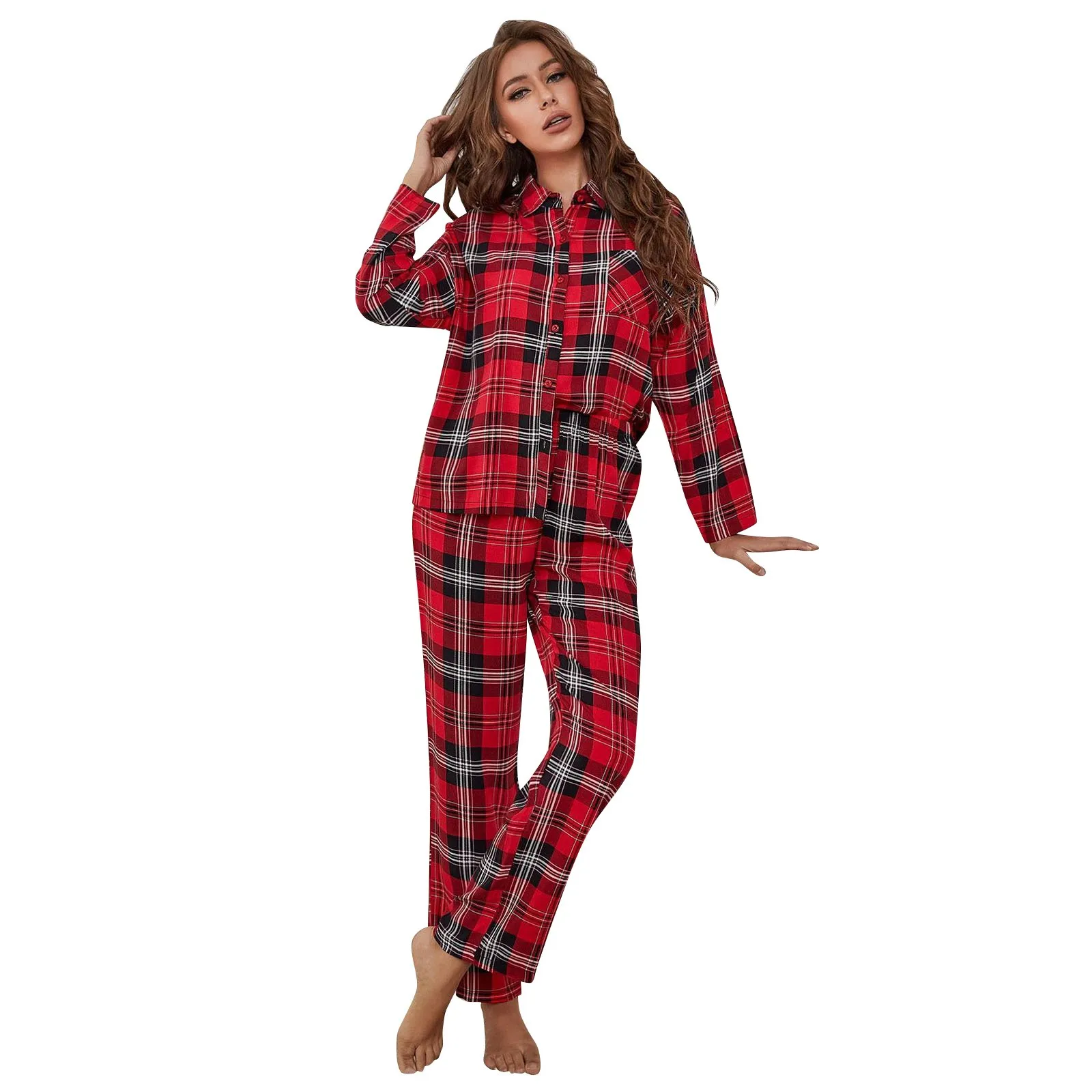 Women's Plaid Pajama Sets Long Sleeve Button Down Sleepwear Nightwear Soft Sets Matching Pajamas for Family