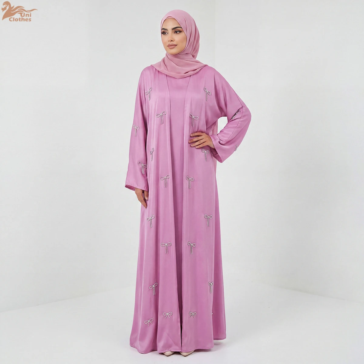 Zahraa 2026 Eid New Abaya Dubai Luxury Women Abaya Nida Diamond Bow 2PC Abaya Set Elegant Modest Abaya Women Muslim Dress 5