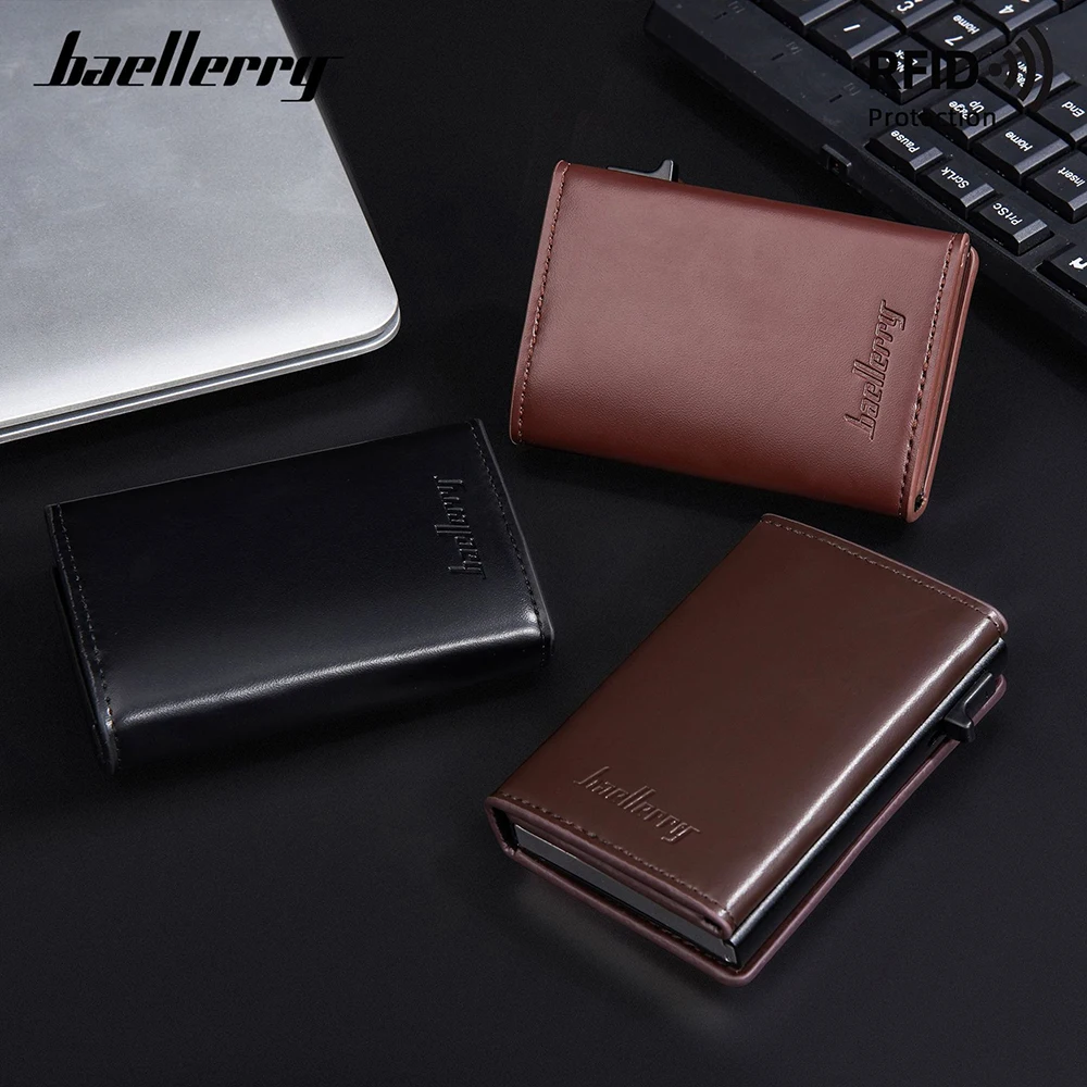 Men's Slim Metal Card Case Wallet - Baellerry Slide Push Automatic Eject RFID Protected, Business Gift Box