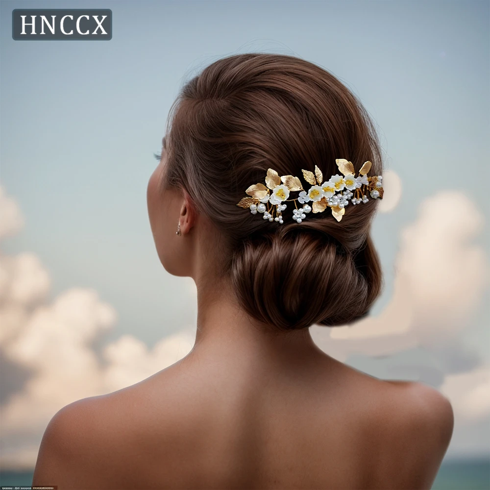 

HNCCX Wedding Floral Hair Combs Bridal Hairwear Women Pearl Hair Clip Alloy Leaf Hair Accessories Women Party Headdress CP315