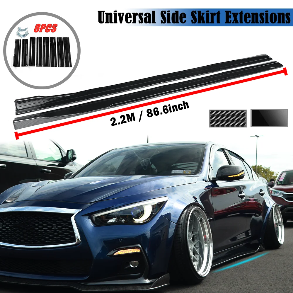 A Pair Universal 2.2M Side Skirts Extension Rocker Panels Lip Splitters