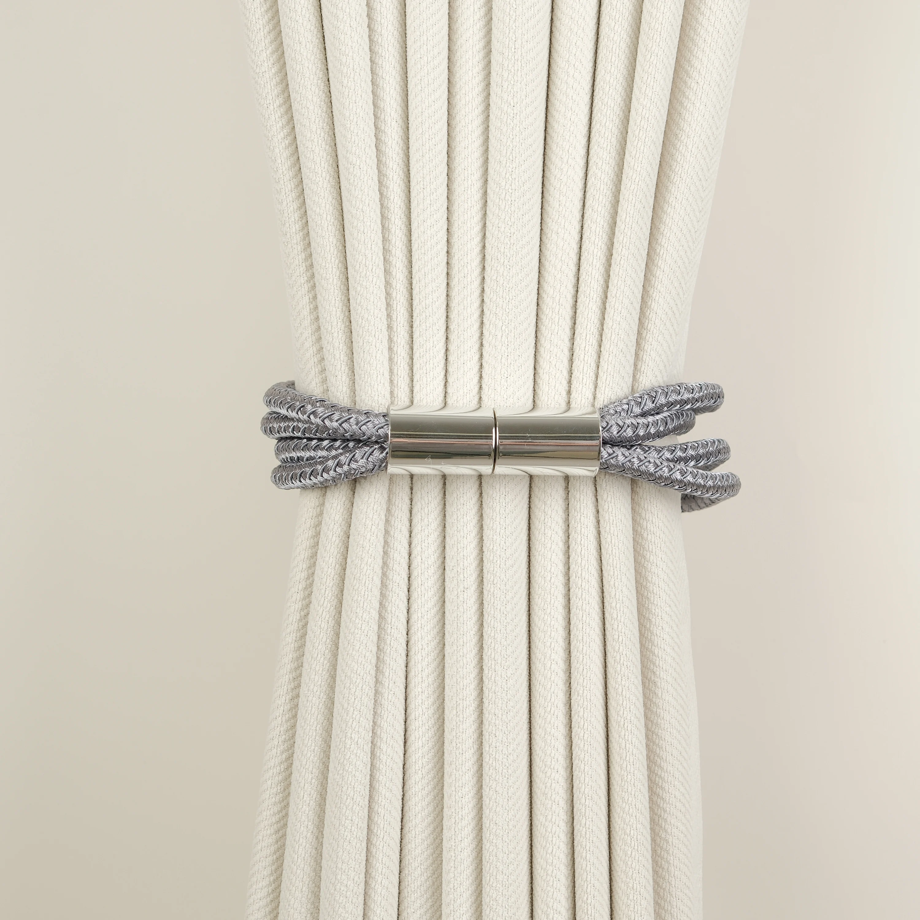 2-pack modern minimalist woven polyester rope with Chinese knot design magnetic curtain tie