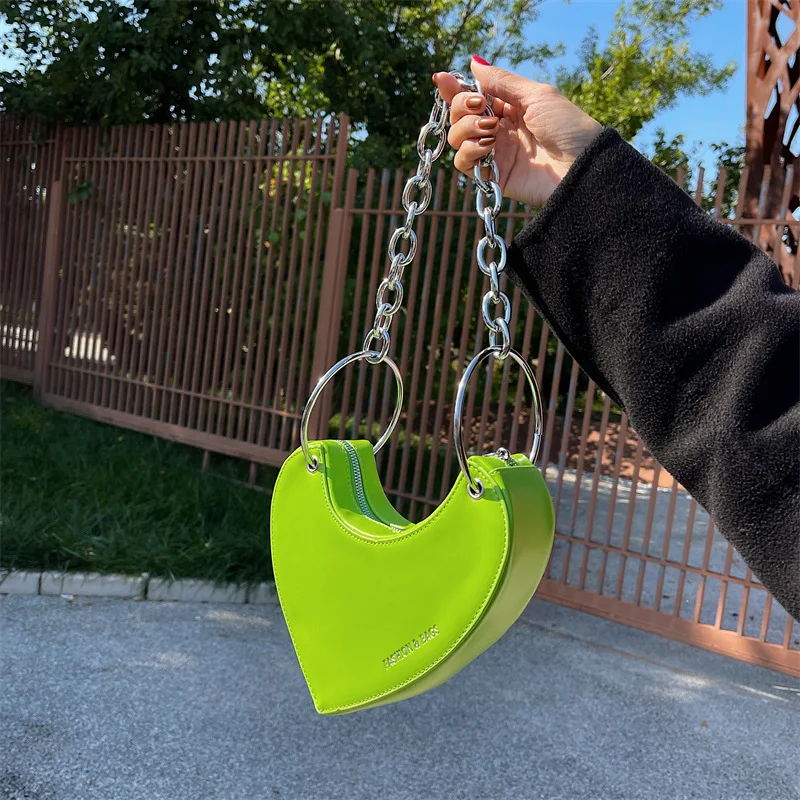 Explosive Style Leopard Print Niche Cool Trendy Bag Peach Heart-shaped Irregular Chain Armpit Bag Women Shoulder Bag   Handbags