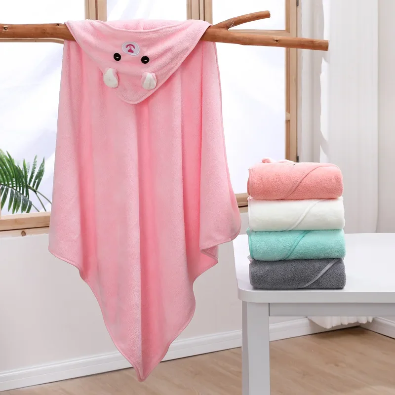 

80*80cm Kawaii Children Hooded Bath Towel Cute Soft Coral Velvet Fleece Blanket Cartoon Animal Style Newborn Bathrobe