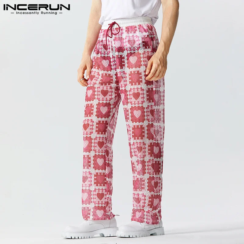 

Fashion Casual Style Men Trousers INCERUN Tracery Love Printed Pantalons Stylish Streetwear Hot Sale Drawstring Long Pants S-5XL