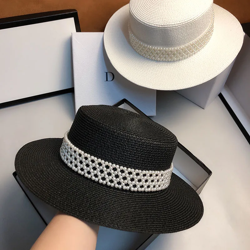 

Шляпа женская Соломенная с жемчужинами, Пляжная Панама ручной работы для путешествий, с широкими полями, лето